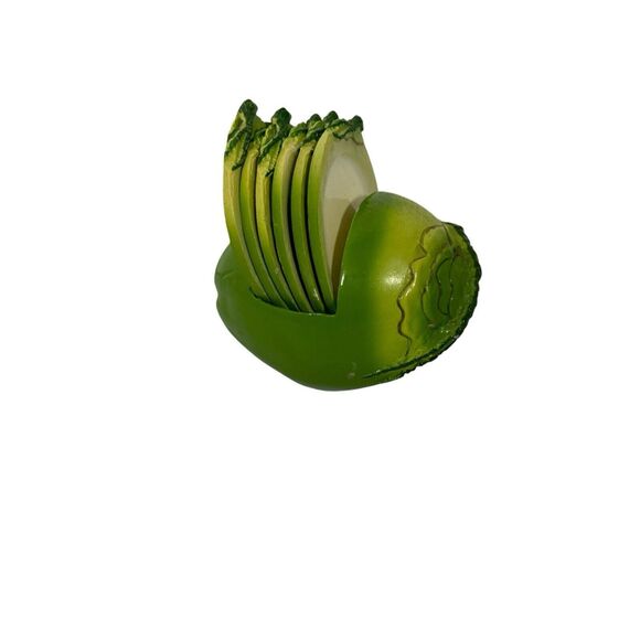 Cabbage Leaf Painted Coasters- Total Of 6 3” Coasters With Holder- Vintage- - Picture 2 of 16